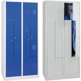 Wolfstahl Garderobenschrank Kleiderspind in "Z"-Form 4 Schliessfächer Zylinderschloss Lichtgrau - Enzianblau