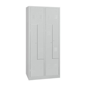 Wolfstahl Garderobenschrank Kleiderspind in "Z"-Form 4 Schliessfächer Zylinderschloss Lichtgrau - Enzianblau