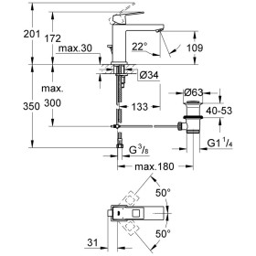Rubinetto monocomando per lavabo Eurocube GROHE M-Size, di altezza media con tappo di scarico