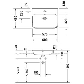 Duravit Happy D.2 Plus Aufsatzbecken 60 cm weiss, mit Überlauf, 1 Hahnloch