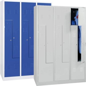 Wolfstahl Garderobenschrank Kleiderspind in "Z"-Form 6 Schliessfächer Zylinderschloss Lichtgrau - Enzianblau