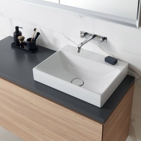 Geberit ONE Aufsatzwaschtisch, ohne Hahnloch, ohne Überlauf, Abgang vertikal