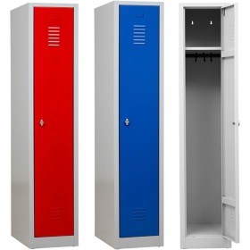 Wolfstahl Garderobenschrank Kleiderspind 1 Schliessfach Drehriegelverschluss Lichtgrau - Feuerrot - Enzianblau