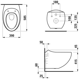 LAUFEN Alessi WC mural sans bride, à chasse d'eau encastrée
