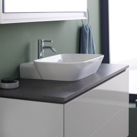 Geberit ONE Aufsatzwaschtisch Schalenform, 1 Hahnloch, ohne Überlauf, Abgang vertikal