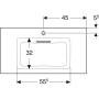 Geberit ONE Möbelwaschtisch 90 cm, Abgang horizontal, 1 Hahnloch, ohne Überlauf