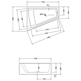 Duravit Paiova Eck-Badewanne 170 x 130 cm Ecke links mit angeformter Schürze und Gestell