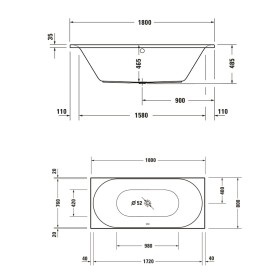Duravit D-Neo Rechteck-Badewanne 180 x 80 cm, Einbauversion, Ab- und Überlauf mittig
