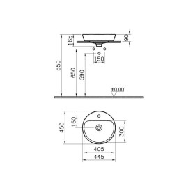 Lavabo d'appoggio rotondo VitrA Metropole 44,5 x 45 cm con troppopieno