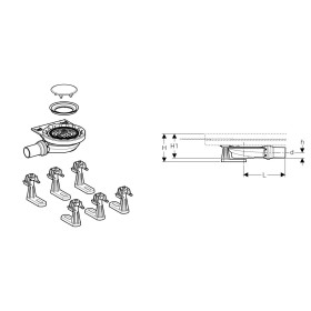 Geberit Rohbauset, zu Setaplano Duschfläche, Sperrwasserhöhe 3 cm, mit 6 Füssen