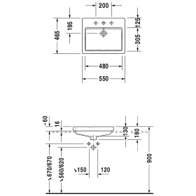 Lavabo incasso Duravit Vero 55 cm con 1 foro per rubinetto