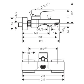 hansgrohe Metropol Einhebel-Wannenmischer Aufputz mit Hebelgriff