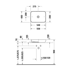 Lavabo d'appoggio Duravit Cape Cod 55 x 40 cm senza foro per rubinetto