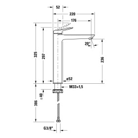 Rubinetto monocomando per lavabo Duravit Wave XL senza piletta di scarico