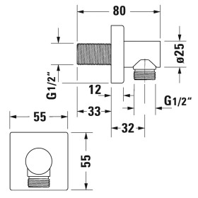 Raccordo a parete Duravit senza supporto doccia con rosone quadrato