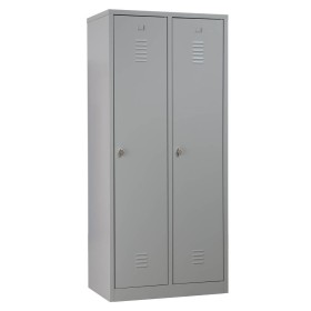 Wolfstahl Garderobenschrank Kleiderspind 2 Schliessfächer Drehriegelverschluss Lichtgrau - Feuerrot - Enzianblau