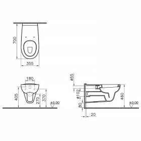 VitrA Conforma WC mural, chasse d'eau plate avec rebord de rinçage