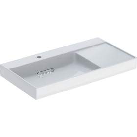 Geberit ONE Waschtisch 90 cm, Abgang horizontal, 1 Hahnloch, ohne Überlauf, Ablage rechts