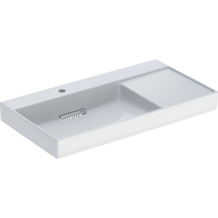 Geberit ONE Waschtisch 90 cm, Abgang horizontal, 1 Hahnloch, ohne Überlauf, Ablage rechts