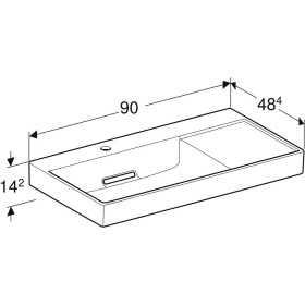 Geberit ONE Waschtisch 90 cm, Abgang horizontal, 1 Hahnloch, ohne Überlauf, Ablage rechts