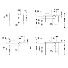 Lavabo Duravit DuraSquare asimmetrico con 1 foro per rubinetto 80 x 47 cm, vasca a destra