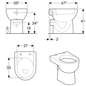 Geberit Renova Stand-WC Flachspüler, Abgang horizontal