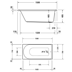 Duravit D-Neo Rechteck-Badewanne 150 x 75 cm, Einbauversion