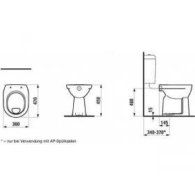 WC sur pied LAUFEN PRO avec chasse d'eau à fond plat 36 x 47 cm