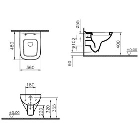 VitrA S20 WC mural compact, à chasse d'eau encastrée