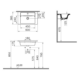 Mobiletto lavabo compatto VitrA Integra 60 cm con troppopieno, 1 foro per rubinetto al centro