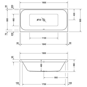 Duravit Happy D.2 Badewanne Rechteck 190 x 90 cm, mit zwei Rückenschrägen