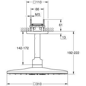 Set doccia a soffione GROHE Rainshower SmartActive 310 Cube con 2 modalità di getto e attacco a soffitto