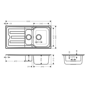Lavello ad incasso hansgrohe S44 S440-A517 100 342/145 con scolapiatti e sifone automatico