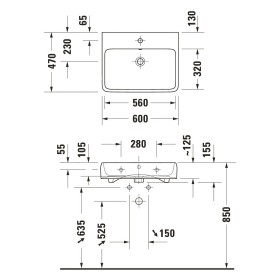 Lavabo Duravit Qatego 60 x 47 cm levigato, 1 foro per rubinetto