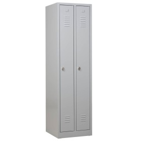 Wolfstahl Garderobenschrank Kleiderspind 2 Schliessfächer Drehriegelverschluss Lichtgrau - Enzianblau