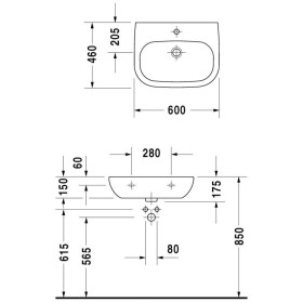 Lavabo Duravit D-Code Med 60 cm con 1 foro per rubinetto