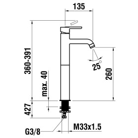 Mitigeur de lavabo monocommande LAUFEN LUA Eco+ version haute sans bonde de vidage