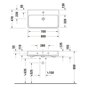 Lavabo Duravit Qatego 80 x 47 cm levigato, 1 foro miscelatore