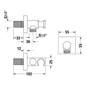 Collettore a parete Duravit con supporto doccia e rosone quadrato