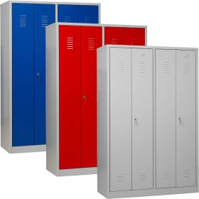 Wolfstahl Garderobenschrank Kleiderspind 2x2 Schliessfächer Zylinderschloss Lichtgrau - Feuerrot - Enzianblau