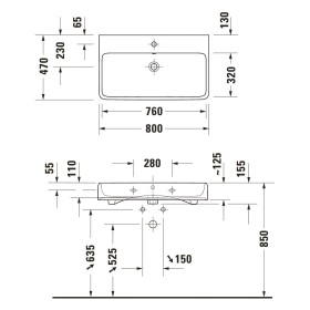 Lavabo Duravit Qatego 80 x 47 cm satinato, 1 foro rubinetto, con HygieneGlace