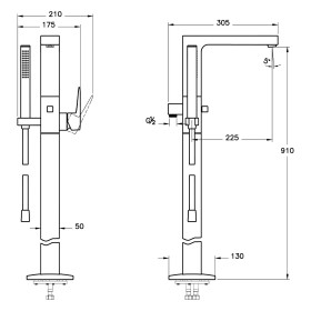 VitrA Root Square Einhebel-Wannenfüll- und Brausearmatur für Bodenmontage