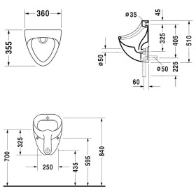 Duravit Urinal Bill, Zulauf von hinten