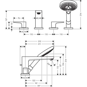 hansgrohe Metropol 4-Loch Wannenrandarmatur mit Bügelgriff
