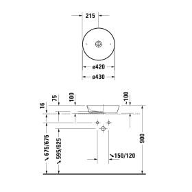Lavabo d'appoggio Duravit Cape Cod 43 cm senza foro per rubinetto
