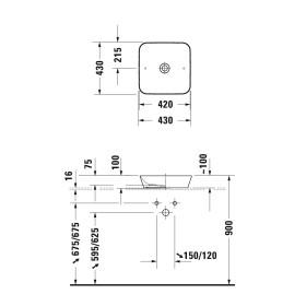 Lavabo d'appoggio Duravit Cape Cod 43 x 43 cm senza foro per rubinetto