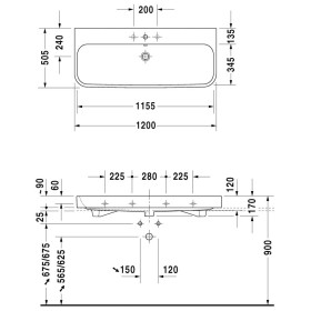 Duravit Happy D.2 Mobile lavabo 120 cm, con 1 foro per rubinetto