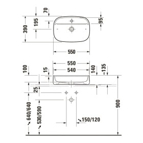 Lavabo da appoggio Duravit Zencha 55 x 39 cm, con piano forato per rubinetto