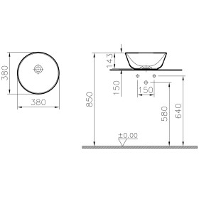 Vasca d'appoggio VitrA Options Geo 38 x 38 cm, senza troppo pieno
