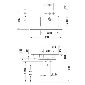 Duravit ME by Starck Mobile lavabo senza foro miscelatore 83 x 49 cm